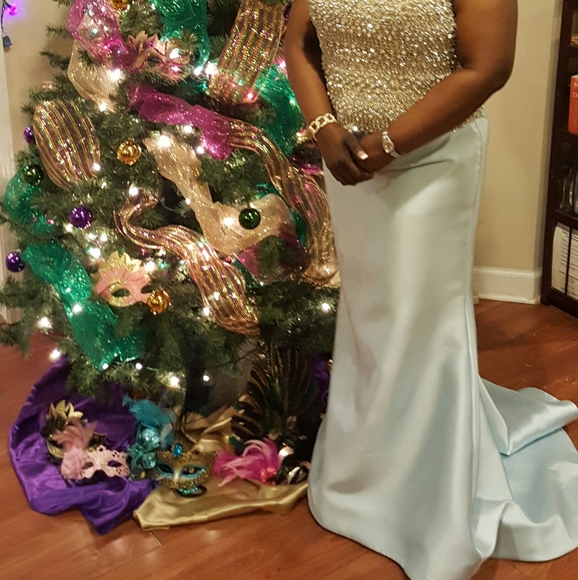 Sky Blue Trumpet Gown w/Train - Picture 4 of 4